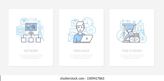 Computer network, communication system concept icons set