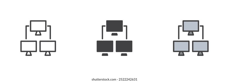 Computer network connection different style icon set. Line, glyph and filled outline colorful version, outline and filled vector sign. Symbol, logo illustration. Vector graphics