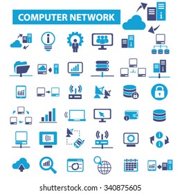 computer network, connection, hosting, database, pc  icons, signs vector concept set for infographics, mobile, website, application
