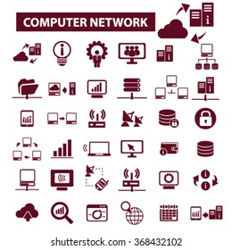 computer network, connection, hosting, database, pc  icons, signs vector concept set for infographics, mobile, website, application
