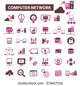 computer network, connection, hosting, database, pc  icons, signs vector concept set for infographics, mobile, website, application

