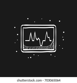 Computer network connection monitor icon in black sketch style