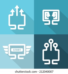 Computer and network connections icons set. Vector outline illustration. Flat style logo design.