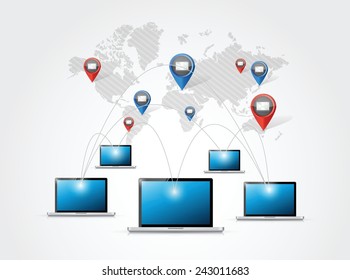 computer network email connection illustration design over a white background