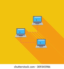Computer network icon. Flat vector related icon with long shadow for web and mobile applications. It can be used as - logo, pictogram, icon, infographic element. Vector Illustration.