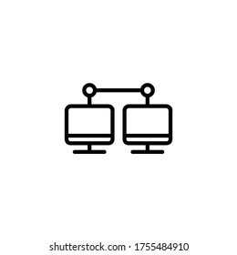 Computer network icon. Computer link connection icon in flat black glyph, filled style isolated on white background