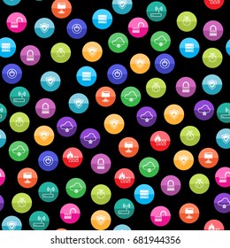 Computer network icon series in color circles. Seamless pattern. Background vector illustration.