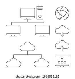 computer network icon set computing cloud server isolated on white background