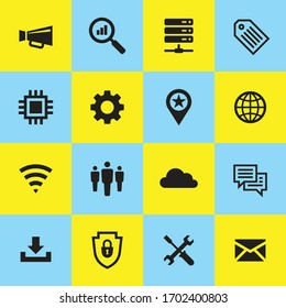 Computer network icon set. Internet concept sign. Electronic technology symbol. Vector illustration.
