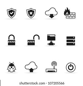 Computer network icon set  in single color