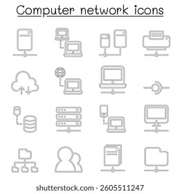 Computer network icon set in thin line style