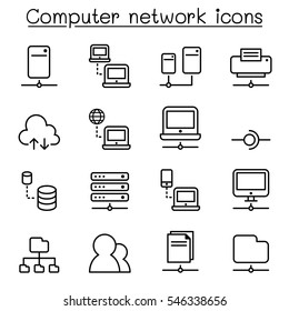 Computer network icon set in thin line style