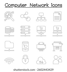 Computer network icon in thin line style