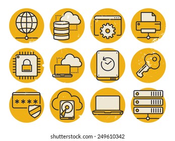 Computer and Network Icons Set 01 // Vintage style