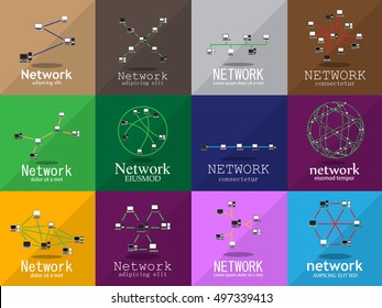Computer Network Icons Set - Isolated On Mosaic Background - Vector Illustration, Graphic Design. For Web,Websites,App, Print,Presentation Templates,Mobile Applications And Promotional Materials