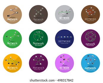 Computer Network Icons Set - Isolated On Gray Background - Vector Illustration, Graphic Design. For Web,Websites,App, Print,Presentation Templates,Mobile Applications And Promotional Materials