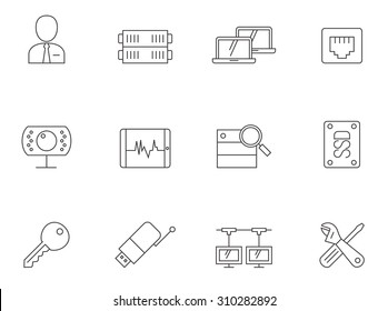 Computer network icons in thin outlines. Connections, internet.