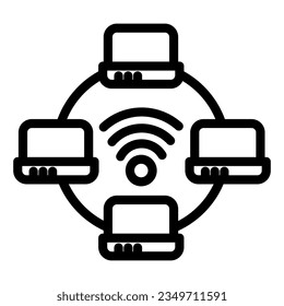 Computer network line icon. Laptop wifi networking vector illustration isolated on white. Wifi signal network outline style designed for and app.