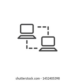 Computer Network Line Icon. Linear Style Sign For Mobile Concept And Web Design. Local Lan Connection Sync Outline Vector Icon. Symbol, Logo Illustration. Vector Graphics