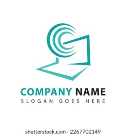 Computer network logo design template. Hardware and software icons. Modern electronic communication technology symbol.
