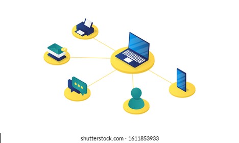 computer network management isometric illustration,server network management