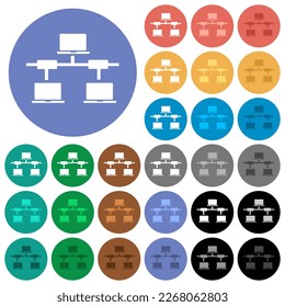 Computer network multi colored flat icons on round backgrounds. Included white, light and dark icon variations for hover and active status effects, and bonus shades.