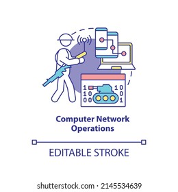 Computer network operations concept icon. Devices usage. Information operations abstract idea thin line illustration. Isolated outline drawing. Editable stroke. Arial, Myriad Pro-Bold fonts used