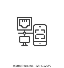 Computer network scan line icon. linear style sign for mobile concept and web design. Mobile network connection outline vector icon. Symbol, logo illustration. Vector graphics
