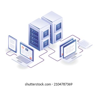 Computer network server data in isometric illustration