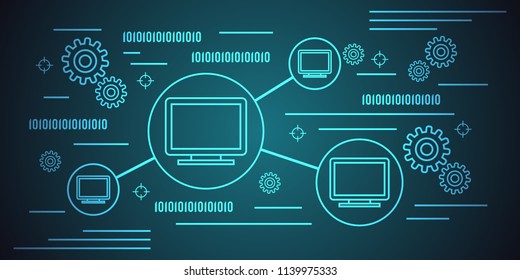 Computer network thin line art style vector concept illustration