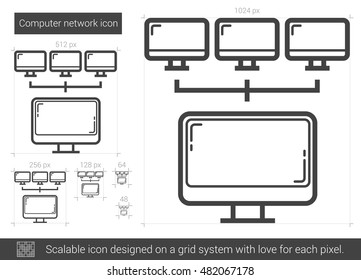 Computer network vector line icon isolated on white background. Computer network line icon for infographic, website or app. Scalable icon designed on a grid system.
