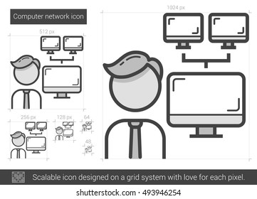 Computer network vector line icon isolated on white background. Computer network line icon for infographic, website or app. Scalable icon designed on a grid system.