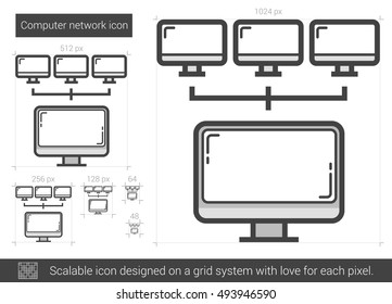 Computer network vector line icon isolated on white background. Computer network line icon for infographic, website or app. Scalable icon designed on a grid system.