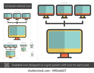 Computer network vector line icon isolated on white background. Computer network line icon for infographic, website or app. Scalable icon designed on a grid system.