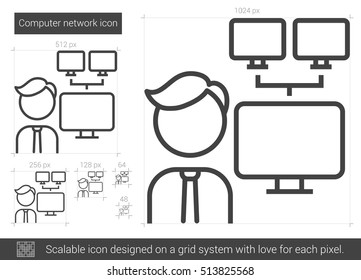 Computer network vector line icon isolated on white background. Computer network line icon for infographic, website or app. Scalable icon designed on a grid system.