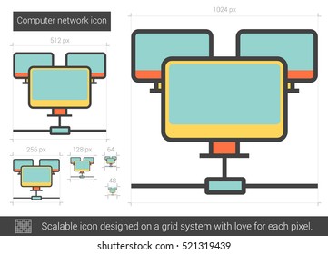 Computer network vector line icon isolated on white background. Computer network line icon for infographic, website or app. Scalable icon designed on a grid system.