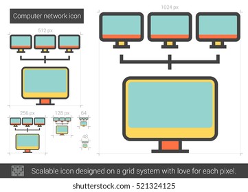 Computer network vector line icon isolated on white background. Computer network line icon for infographic, website or app. Scalable icon designed on a grid system.