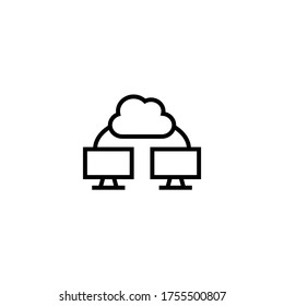 Computer networking icon. Data sharing icon in black line style icon, style isolated on white background