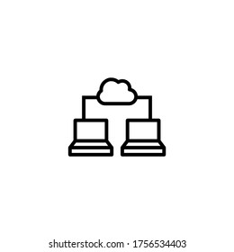 Computer networking icon. Data sharing icon in black line style icon, style isolated on white background