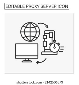 Computer networking line icon. Faster, safer and more smooth connection to internet due to servers. Proxy server concept. Isolated vector illustration. Editable stroke
