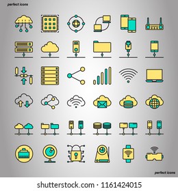 Computer Networks and Database Color Line Icons perfect pixel. Use for website, template,package, platform. Concept object UI,UX design.