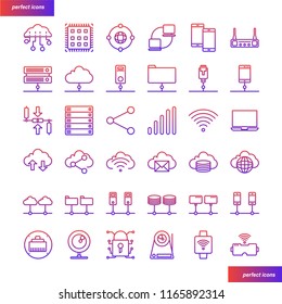 Computer Networks and Database Color Line Icons perfect pixel. Use for website, template,package, platform. Concept object UI,UX design.