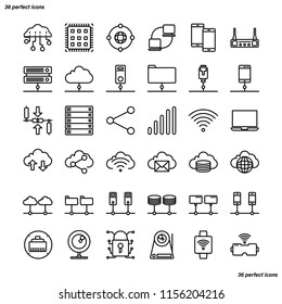 Computer Networks and Database Outline Icons perfect pixel. Use for website, template,package, platform. Concept business object design.