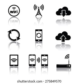 Computer networks related icons, silhouettes