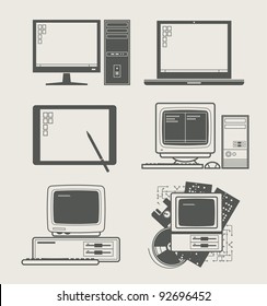 Computer New And Old Set Icon Vector Illustration