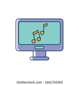 computer note application device melody sound music vector illustration line and fill style