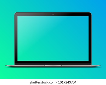 Computer note book mockup transparent display screen. Vector illustration for technology and easy place demo on screen.