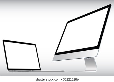 Computer and notebook display isolated on white.