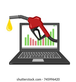 Computer notebook with fuel dispenser isolated on white background. Vector for your web site design, logo, app, UI. Vector illustration, EPS