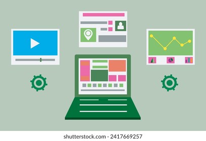 computer, notebook, geometric figure, setting, icon.